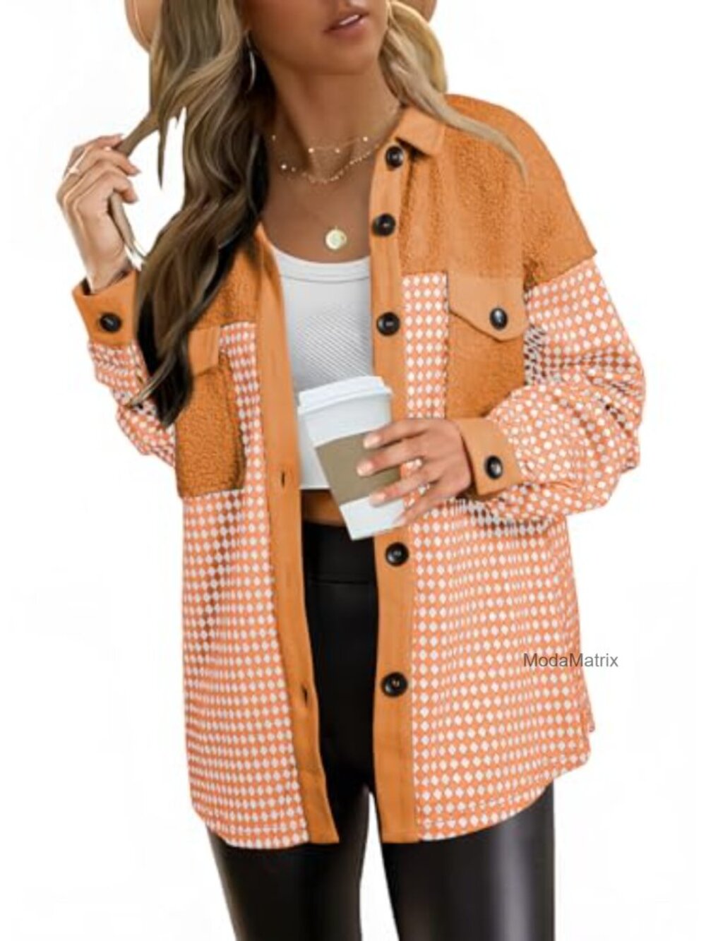 SHEWIN Women's Plaid Shacket Button Down Long Sleeve Loose Fit Knitted Jacket